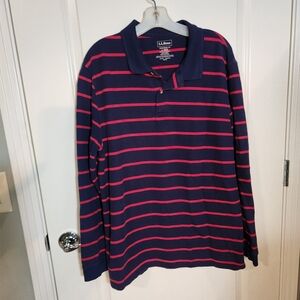 L.L. Bean Navy and Red Striped Long Sleeve Polo
